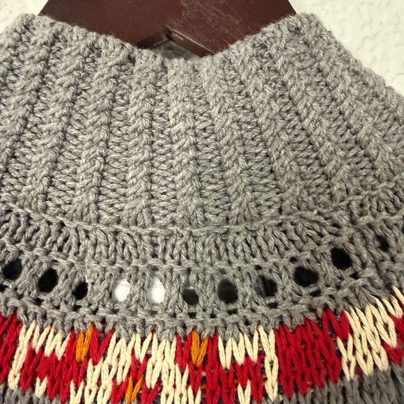 L.L. Bean Signature Gray Fair Isle Cardigan with Red, Navy & Cream Accents - Picture 7 of 10